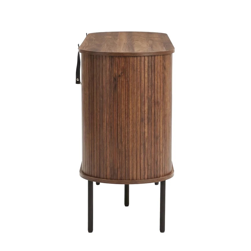Buffet vintage effet noyer portes coulissantes à latte, poignées et pieds noir BIRCHROOM