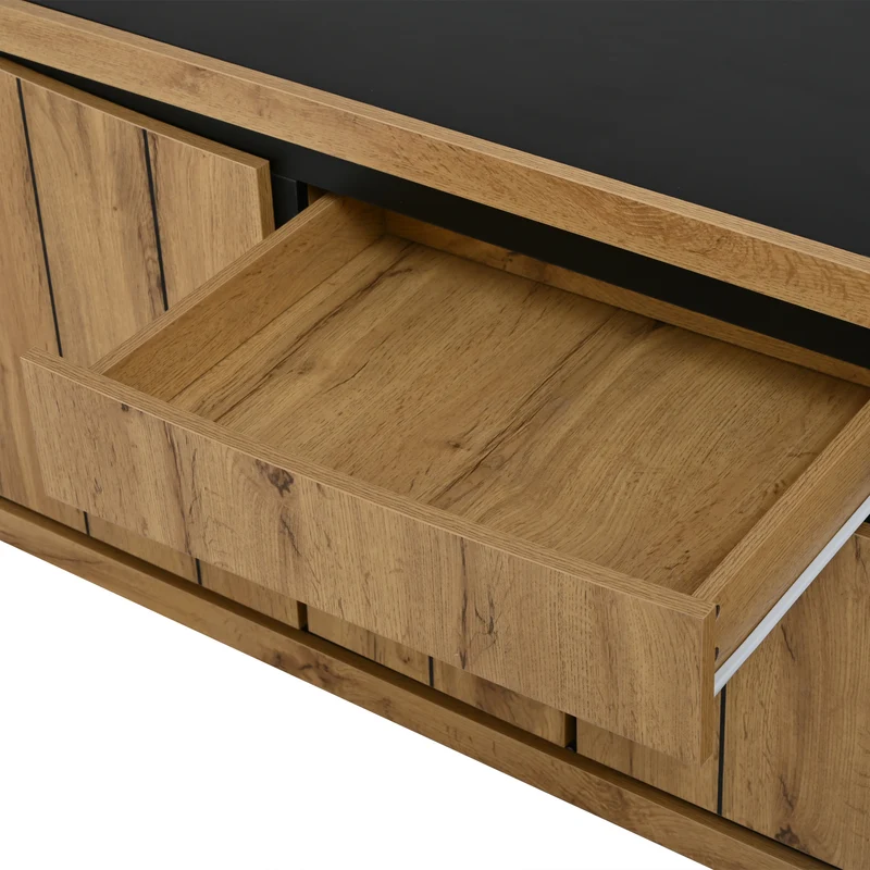 Buffet effet bois et noir 4 portes 1 tiroir 140x38,5x52cm ELEMENTLA