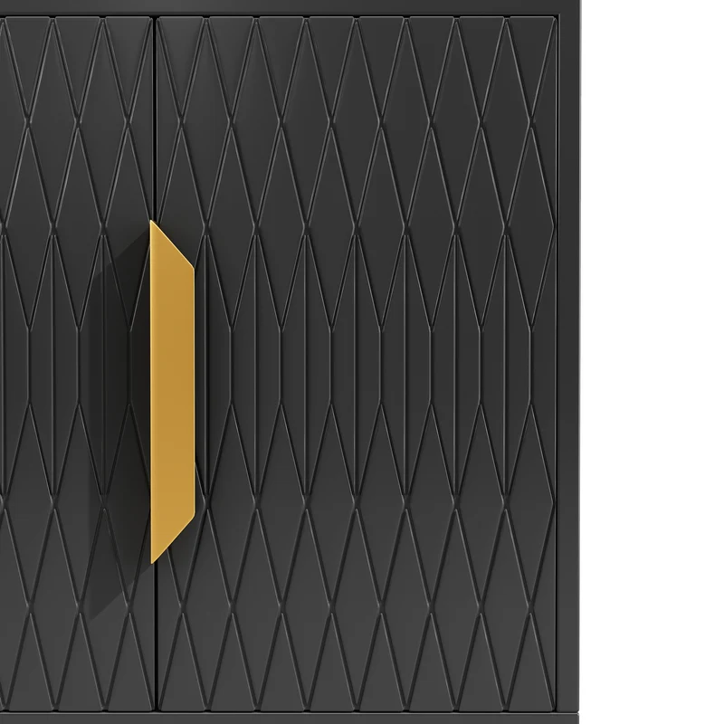 Buffet chic noir 4 portes avec motifs géométriques et détails dorés 140x40x80cm AURORALON