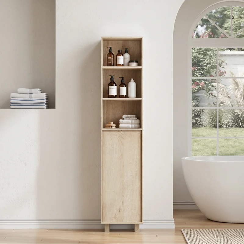 Armoire de salle de bain effet chêne rangement ouvert et porte 162,5cm VELVETSIDEBOARD
