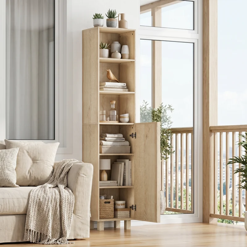 Armoire de salle de bain effet chêne rangement ouvert et porte 162,5cm VELVETSIDEBOARD