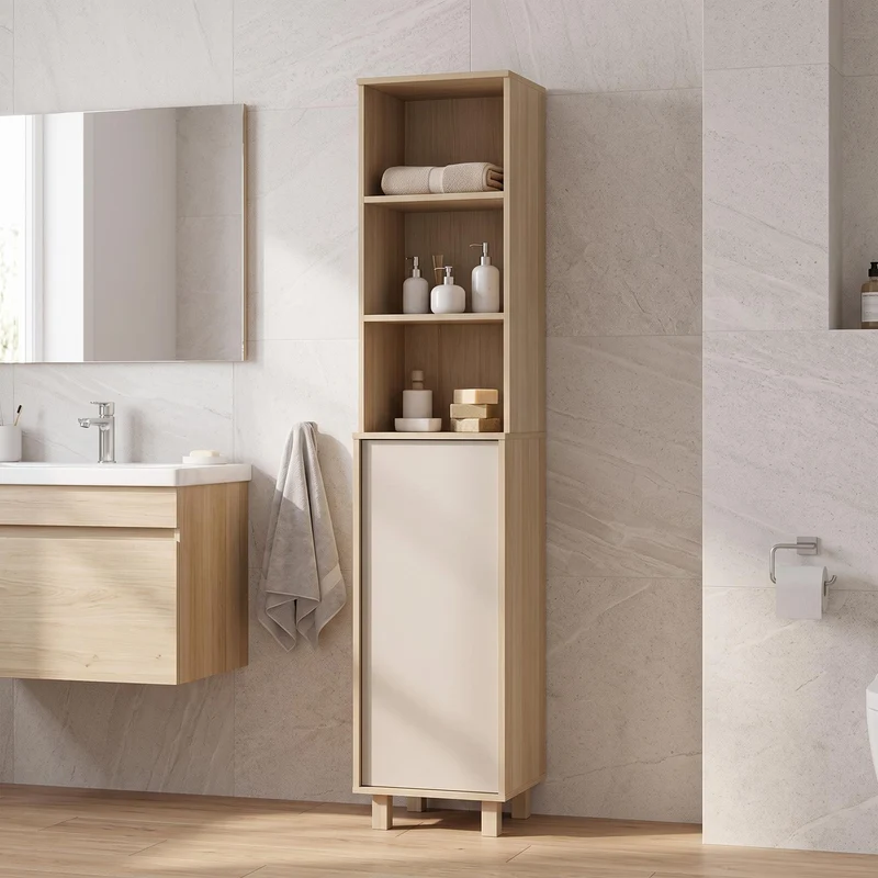 Armoire de salle de bain effet chêne rangement ouvert et porte 162,5cm VELVETSIDEBOARD