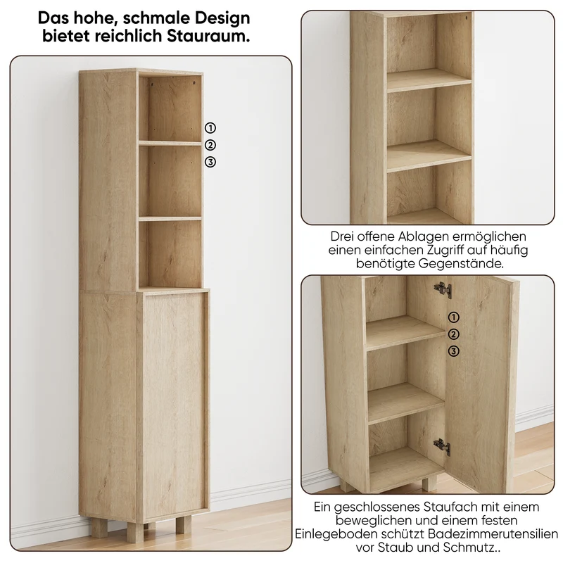 Armoire de salle de bain effet chêne rangement ouvert et porte 162,5cm VELVETSIDEBOARD