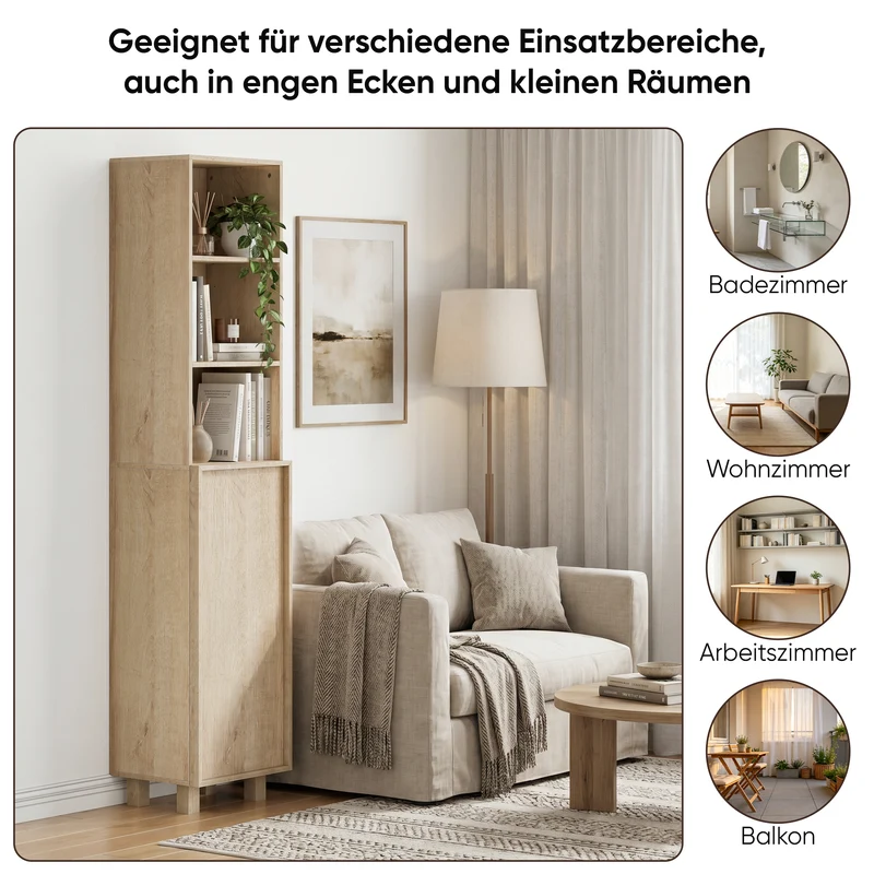 Armoire de salle de bain effet chêne rangement ouvert et porte 162,5cm VELVETSIDEBOARD