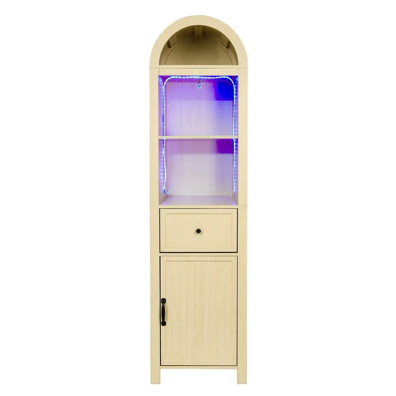 Armoire de salle de bain haute effet bois naturel, porte réversible avec LED 163cm VINTAGEBARSET