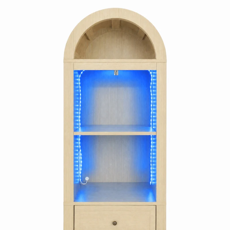 Armoire de salle de bain haute effet bois naturel, porte réversible avec LED 163cm VINTAGEBARSET