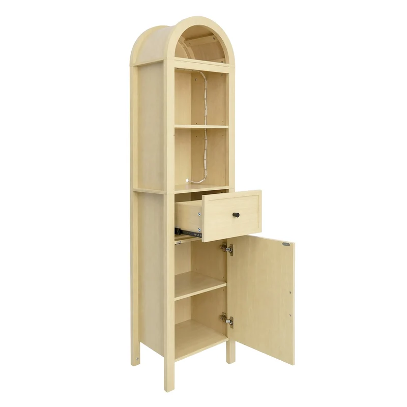 Armoire de salle de bain haute effet bois naturel, porte réversible avec LED 163cm VINTAGEBARSET