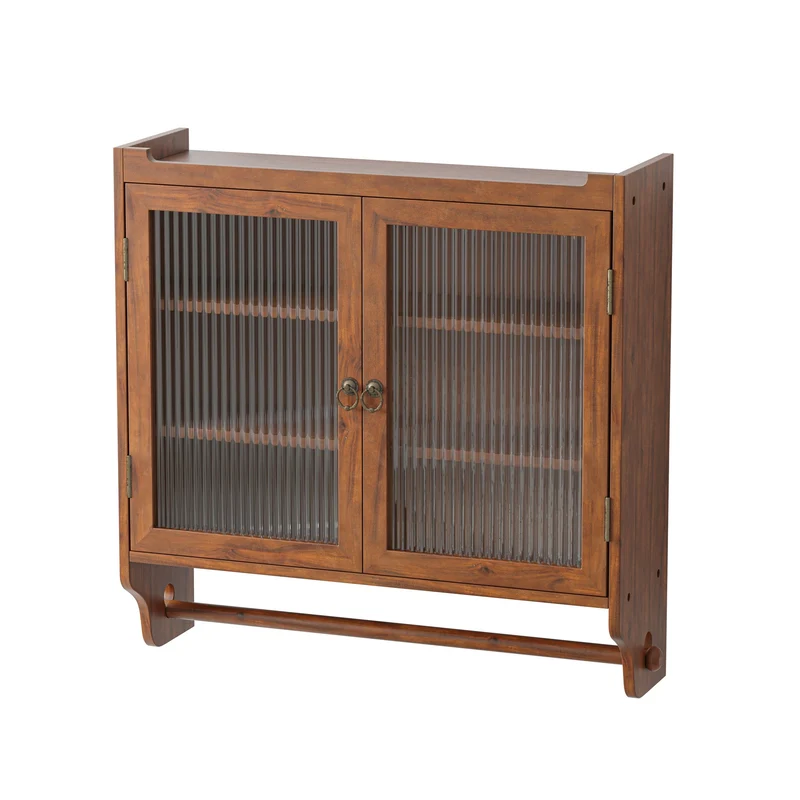 Armoire de toilette bois massif et en verre double portes avec porte-serviettes VINTAGEBARART