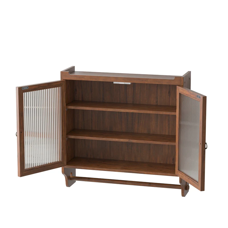 Armoire de toilette bois massif et en verre double portes avec porte-serviettes VINTAGEBARART