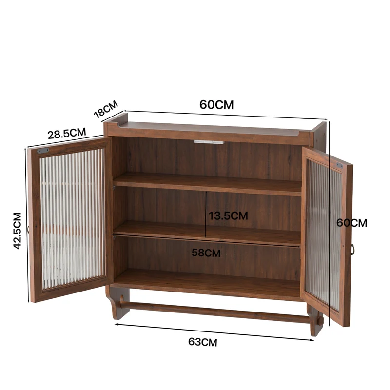 Armoire de toilette bois massif et en verre double portes avec porte-serviettes VINTAGEBARART