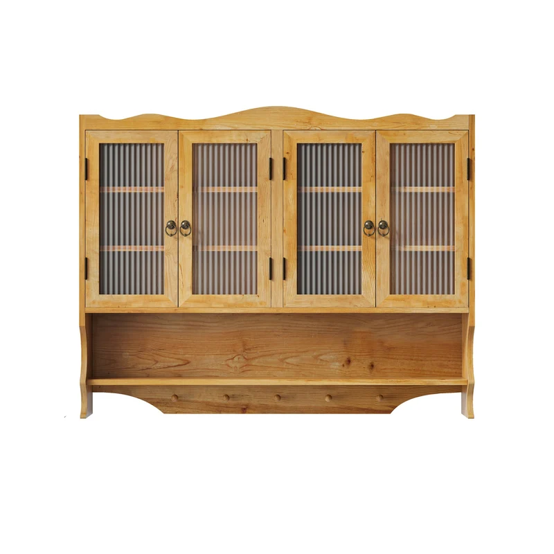 Armoires de toilette bois massif et en verre 4 portes et crochets 100x20x80cm VINTAGECABINETHOME