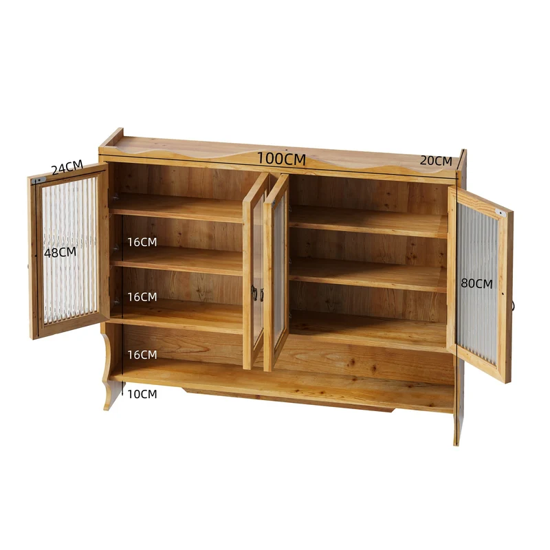 Armoires de toilette bois massif et en verre 4 portes et crochets 100x20x80cm VINTAGECABINETHOME