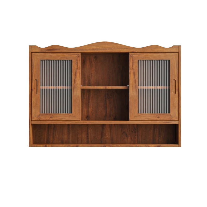Armoires de toilette bois massif et en verre 2 coulissantes 90x20x60cm VINTAGEBRASSPRO