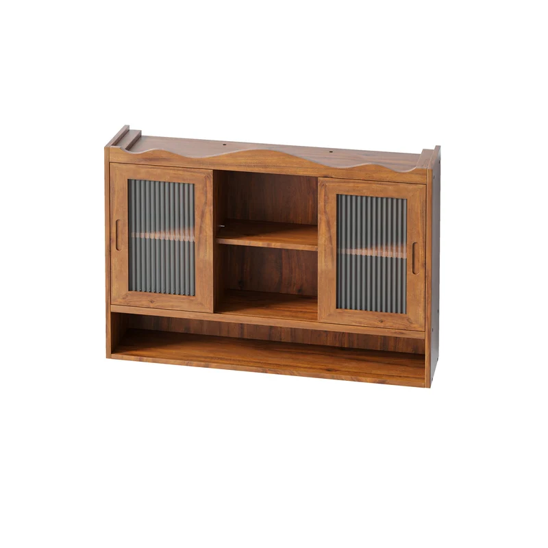 Armoires de toilette bois massif et en verre 2 coulissantes 90x20x60cm VINTAGEBRASSPRO