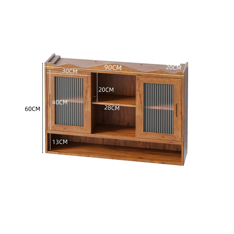 Armoires de toilette bois massif et en verre 2 coulissantes 90x20x60cm VINTAGEBRASSPRO