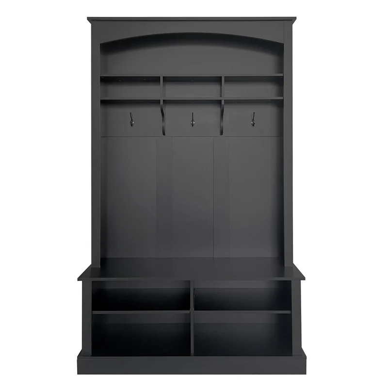 Unequivalent Vestiaire d’Entrée 120x40x190 cm Noir MDF avec Banc, Patères et Range-Chaussures