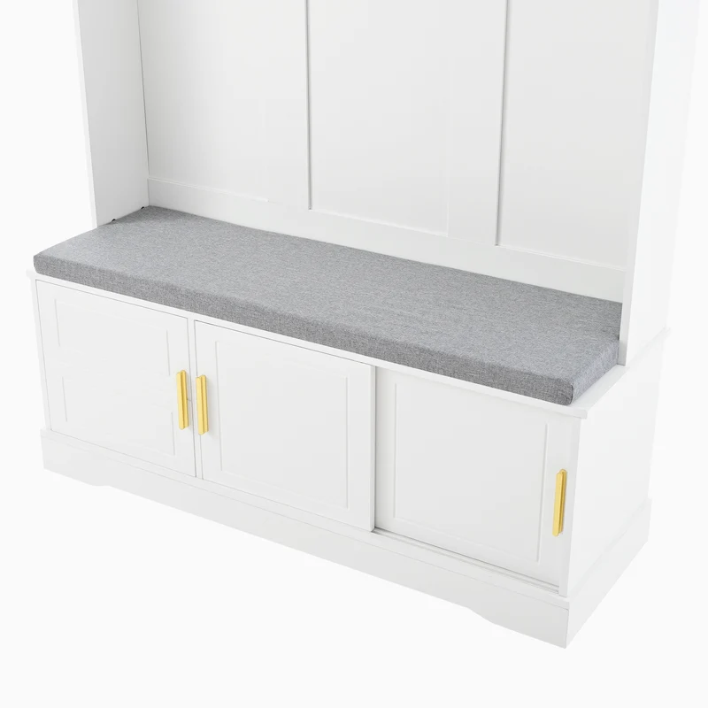 Cinematographical Vestiaire d’entrée blanc 120x40x191 cm en MDF, porte-manteaux avec banc à chaussures