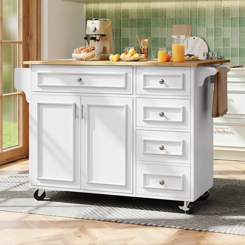 Nonjudicative Îlot de Cuisine Pliant Blanc MDF 110 x 45-75 cm avec Rangement et Plateau Extensible