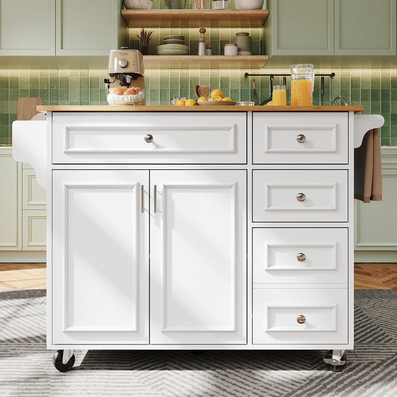 Nonjudicative Îlot de Cuisine Pliant Blanc MDF 110 x 45-75 cm avec Rangement et Plateau Extensible
