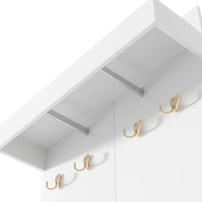 Untittering Meuble d’Entrée Blanc 60 cm avec Banc, Porte-Manteaux 4 Crochets et Range-Chaussures