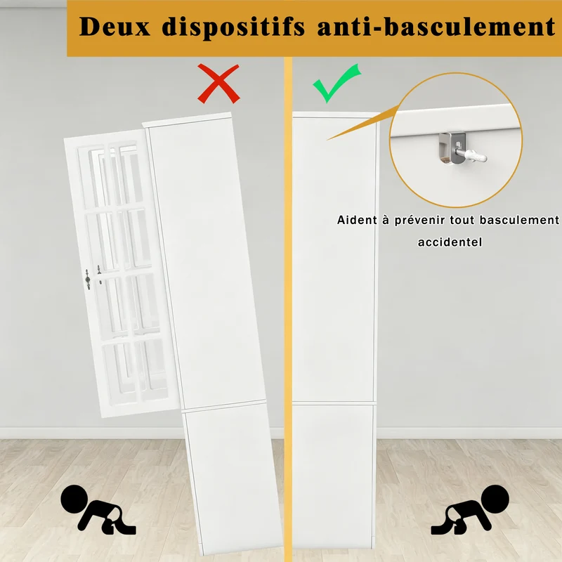 Overgenerousness Buffet haut 180 cm blanc MDF, vaisselier LED RGB avec portes vitrées et range-vin