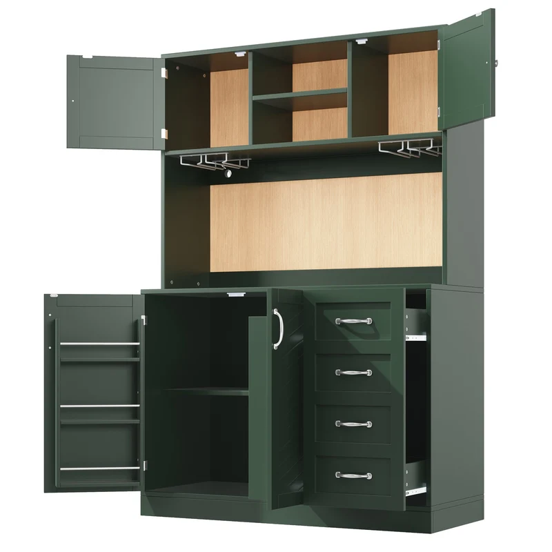 Pooled Buffet de cuisine 120x40x188 cm vert MDF avec LED, range-bouteilles et tiroirs