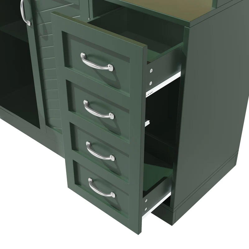 Pooled Buffet de cuisine 120x40x188 cm vert MDF avec LED, range-bouteilles et tiroirs
