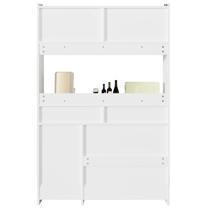 Ireful Buffet cuisine blanc 120x40x180 cm avec LED, vitrines, 2 tiroirs et étagères réglables
