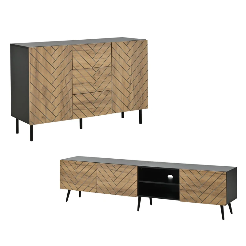 Ensemble buffet et meuble TV effet bois naturel 180/120cm MODERNPINEELITE