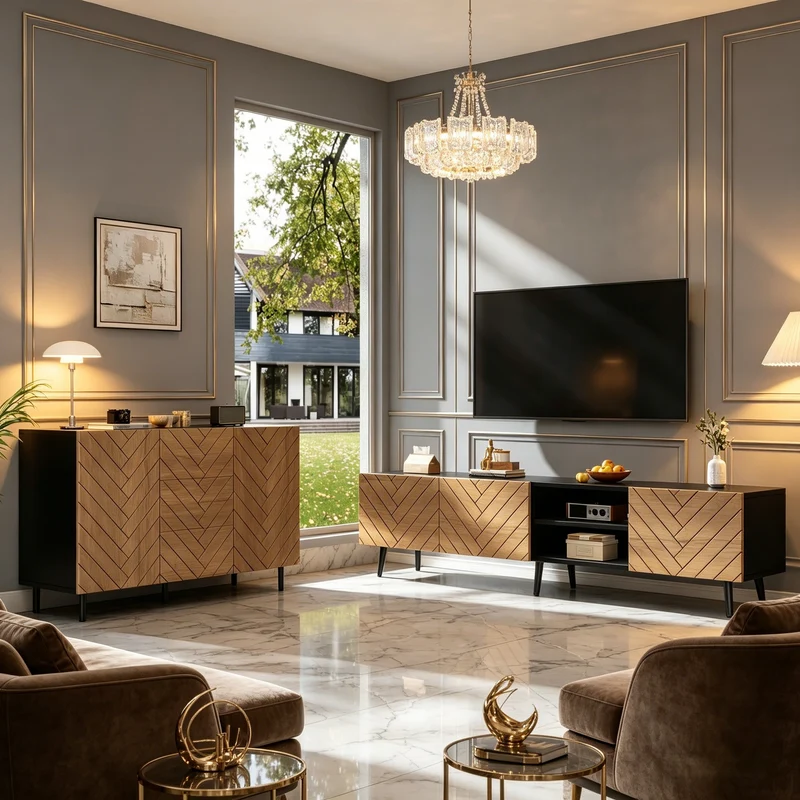 Ensemble buffet et meuble TV effet bois naturel 180/120cm MODERNPINEELITE