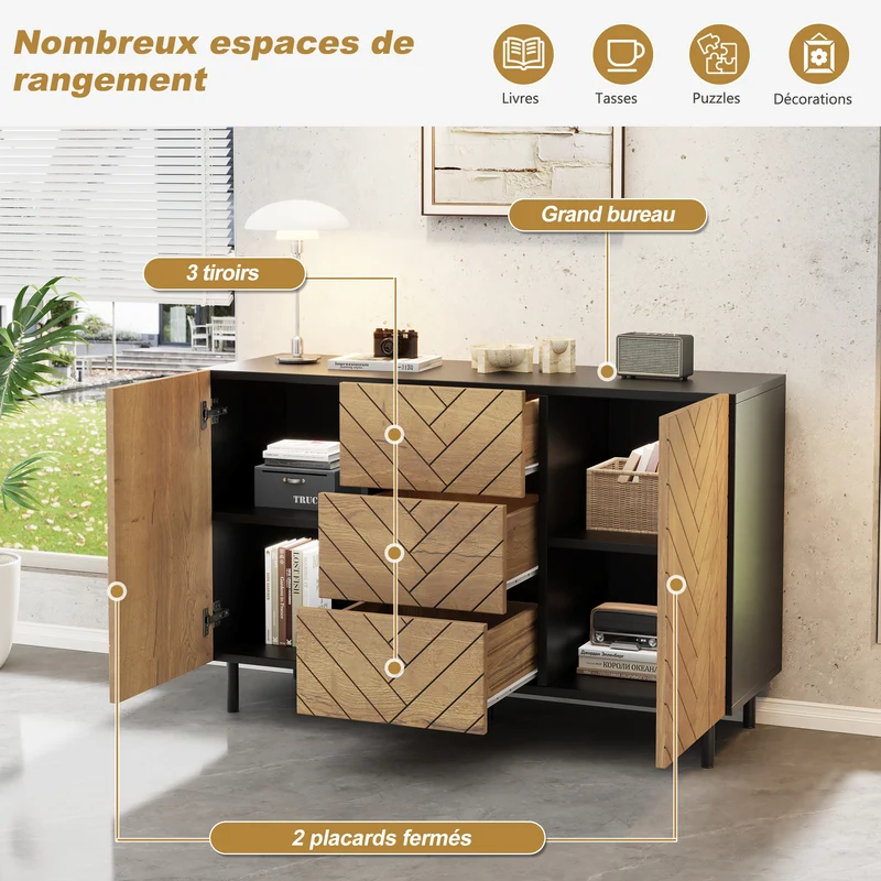 Ensemble buffet et meuble TV effet bois naturel 180/120cm MODERNPINEELITE