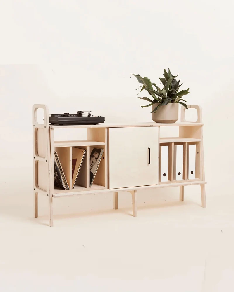 Vinyl Record Credenza · Two Vinyl Bays & Cabinet · 143 cm