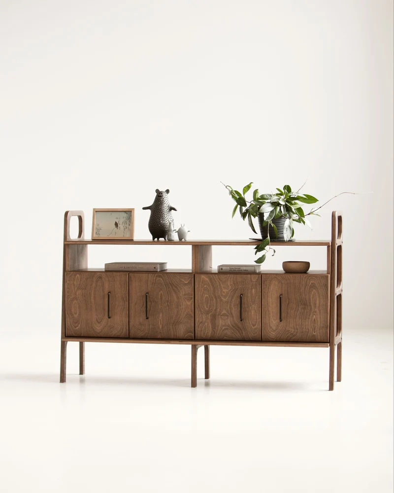 Mid-Century Credenza · Two Open Cabinets · 143 cm