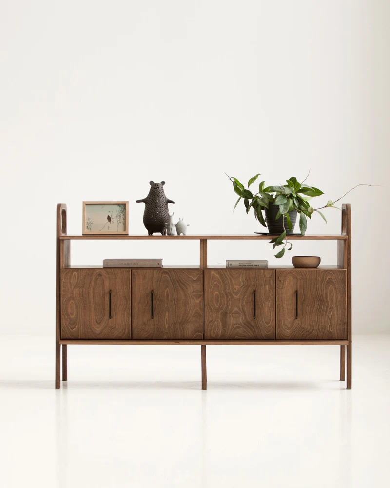 Mid-Century Credenza · Two Open Cabinets · 143 cm
