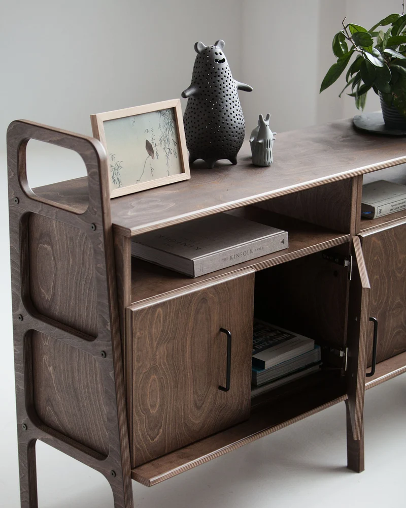 Mid-Century Credenza · Two Open Cabinets · 143 cm
