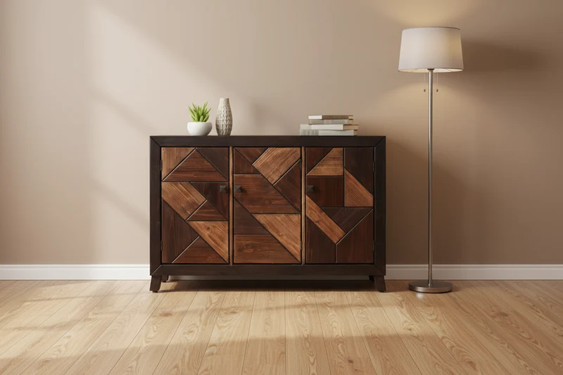 Buffet trois portes Espresso à motif chevron décalé