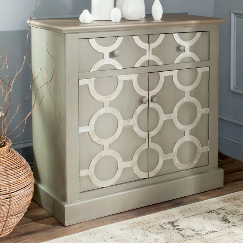 Coffre de rangement gris avec motif chaîne de maillons art déco