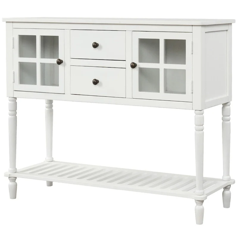 Table console à buffet avec étagère inférieure et armoire de rangement en bois/verre de style ferme - 42L x 14W x 34.2H