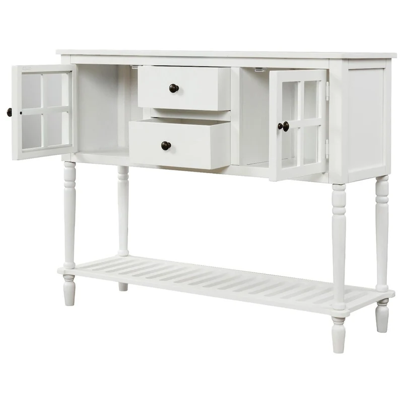 Table console à buffet avec étagère inférieure et armoire de rangement en bois/verre de style ferme - 42L x 14W x 34.2H