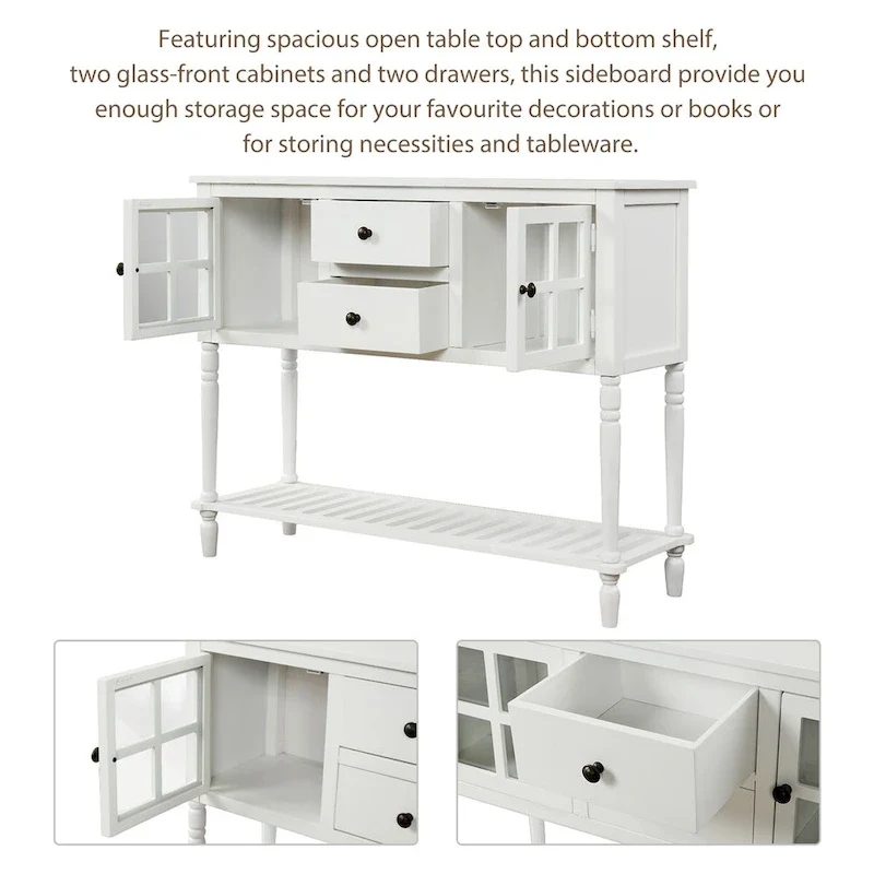 Table console à buffet avec étagère inférieure et armoire de rangement en bois/verre de style ferme - 42L x 14W x 34.2H
