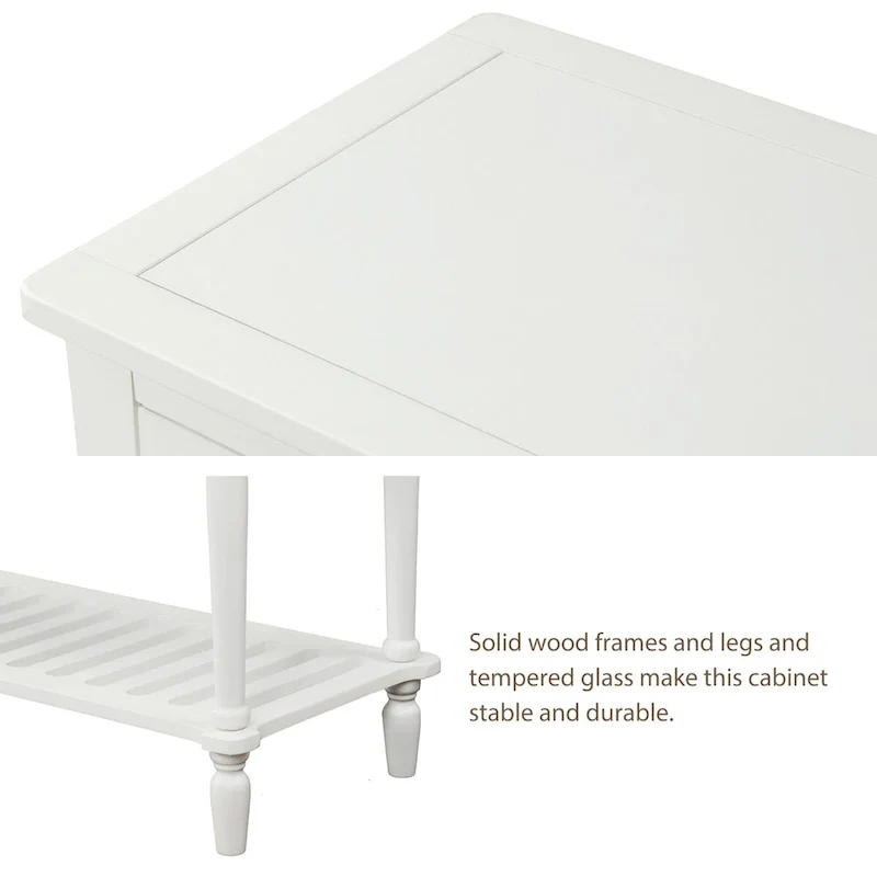 Table console à buffet avec étagère inférieure et armoire de rangement en bois/verre de style ferme - 42L x 14W x 34.2H