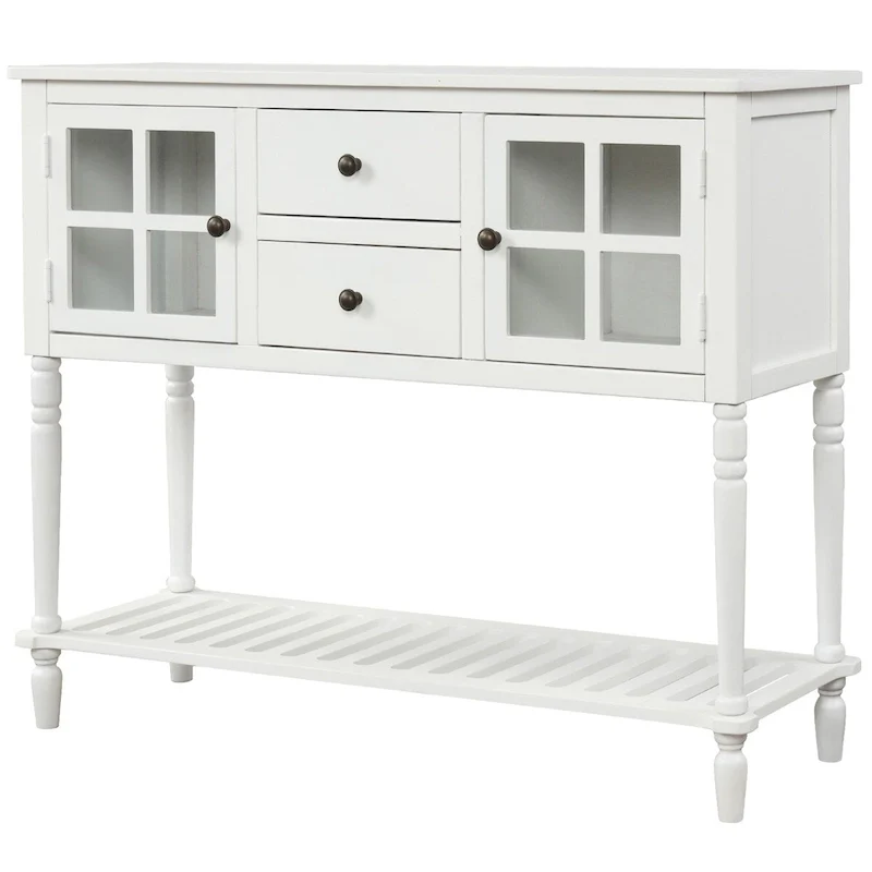 Table console à buffet avec étagère inférieure et armoire de rangement en bois/verre de style ferme - 42L x 14W x 34.2H
