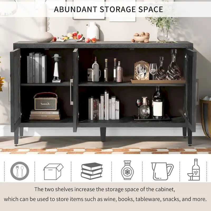 Meuble de rangement en bois avec trois portes en verre trempé et étagère réglable, convient pour le salon, le bureau et l'entrée