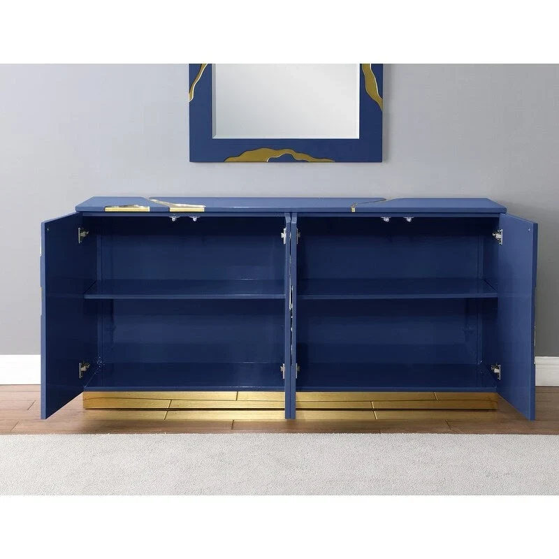 Buffet 4 portes, 168 cm, finition haute brillance avec étagères réglables