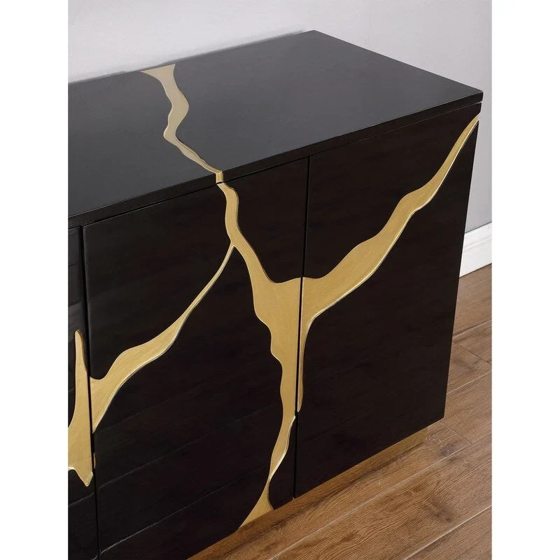 Buffet 4 portes, 168 cm, finition haute brillance avec étagères réglables