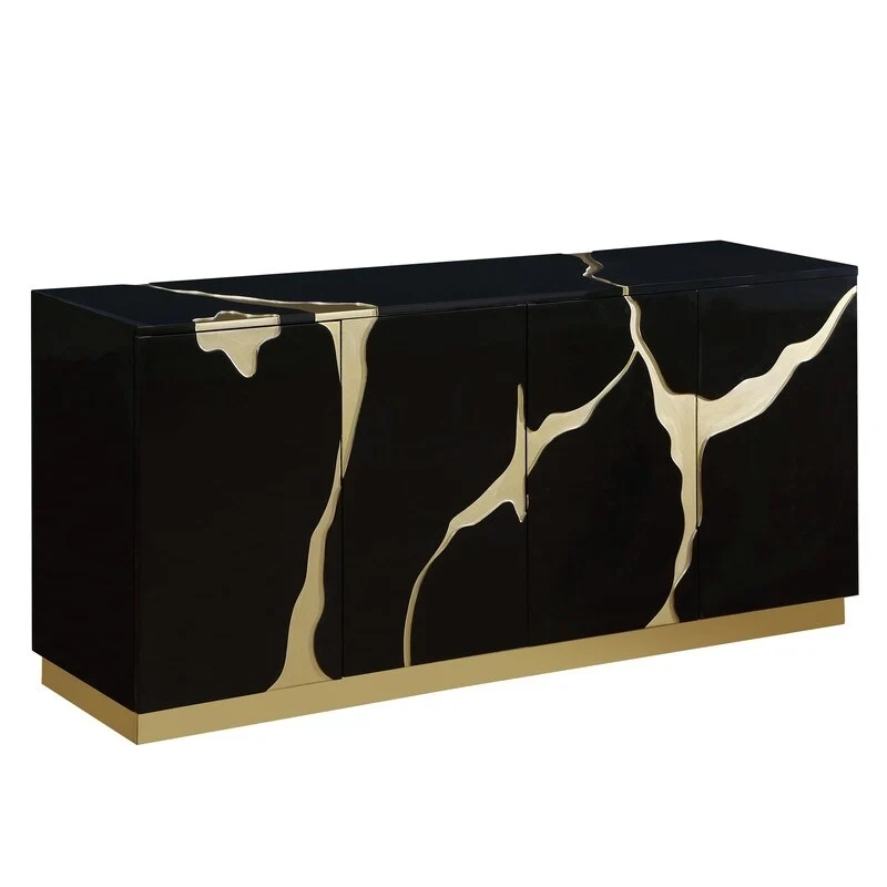 Buffet 4 portes, 168 cm, finition haute brillance avec étagères réglables