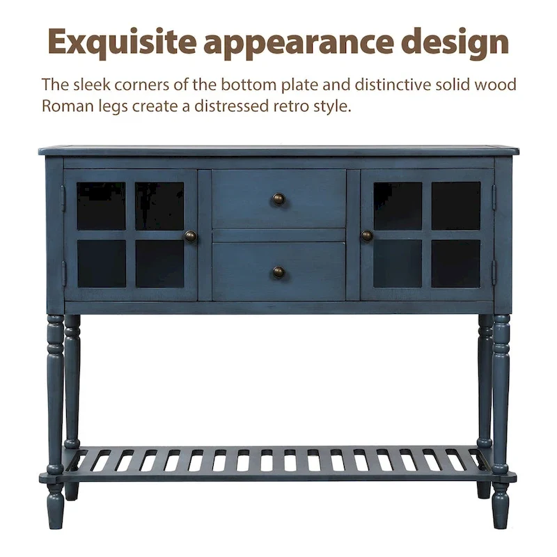 Table console de buffet avec étagère inférieure, meuble de rangement de salon en bois/verre style ferme