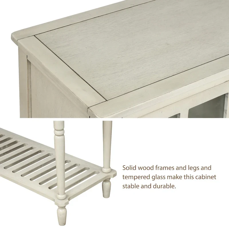 Table console de buffet avec étagère inférieure, meuble de rangement de salon en bois/verre style ferme