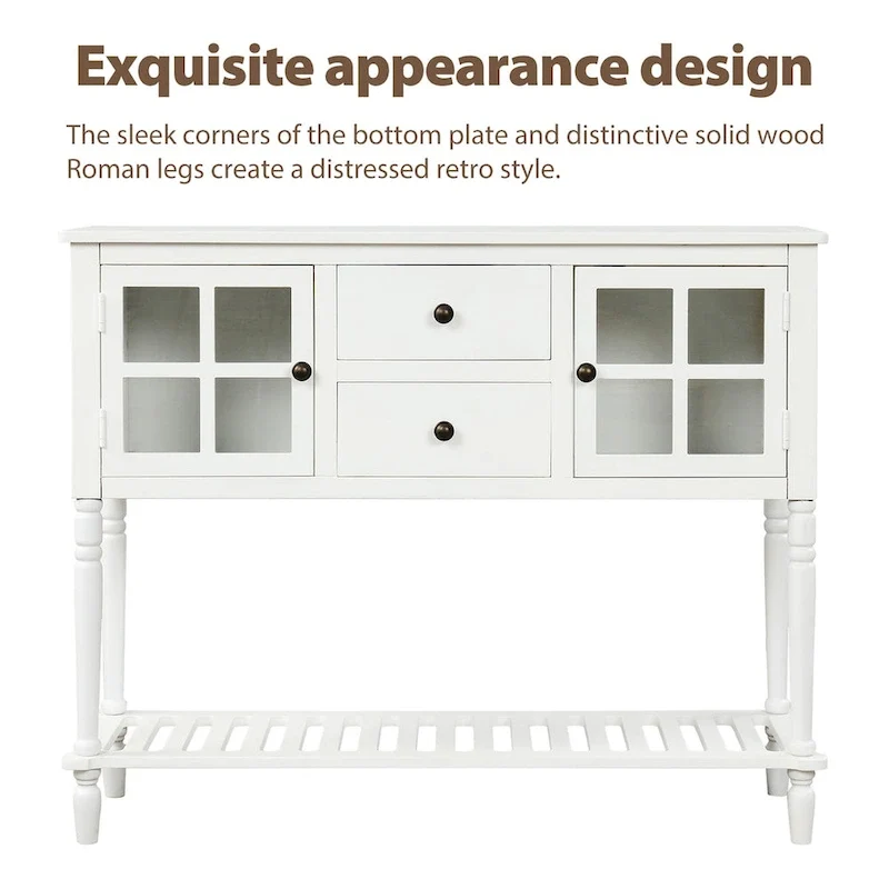 Table console de buffet avec étagère inférieure, meuble de rangement de salon en bois/verre style ferme