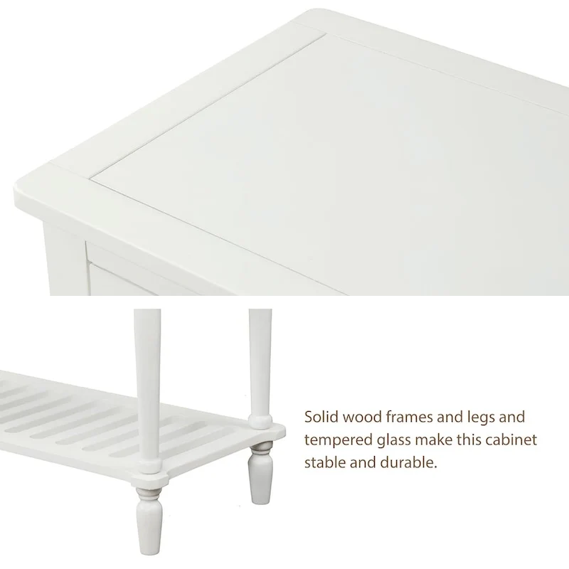 Table console de buffet avec étagère inférieure, meuble de rangement de salon en bois/verre style ferme